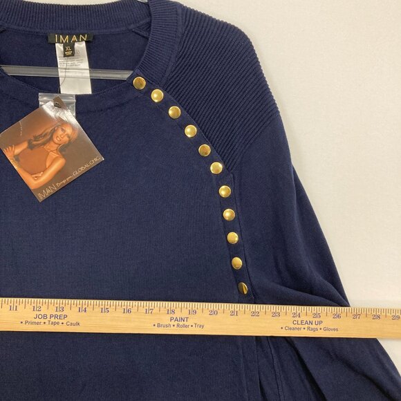 New IMAN Navy Global Chic Touch of Gold Knit Draped Luxe Poncho size XL - Picture 8 of 11